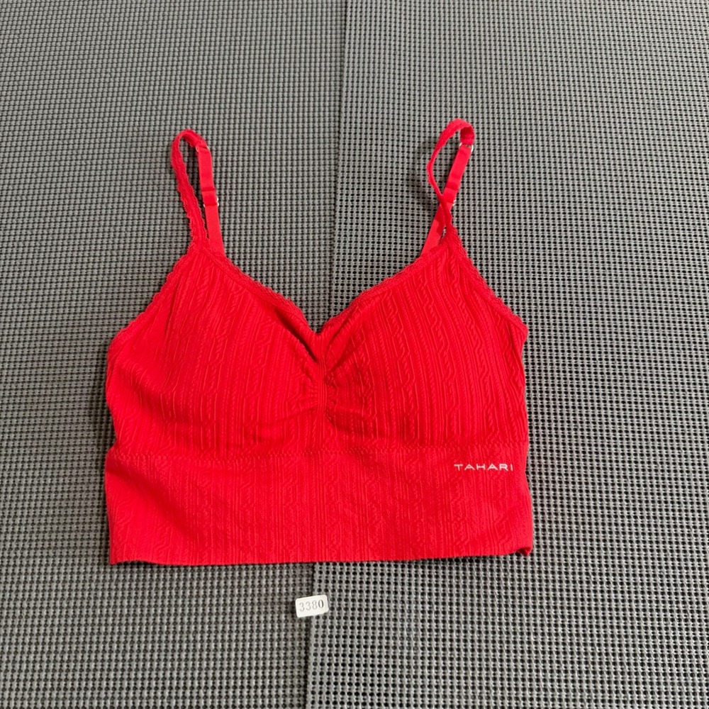 Tahari Womens Red Textured V-Neck Bralette Crop Top Size S/P